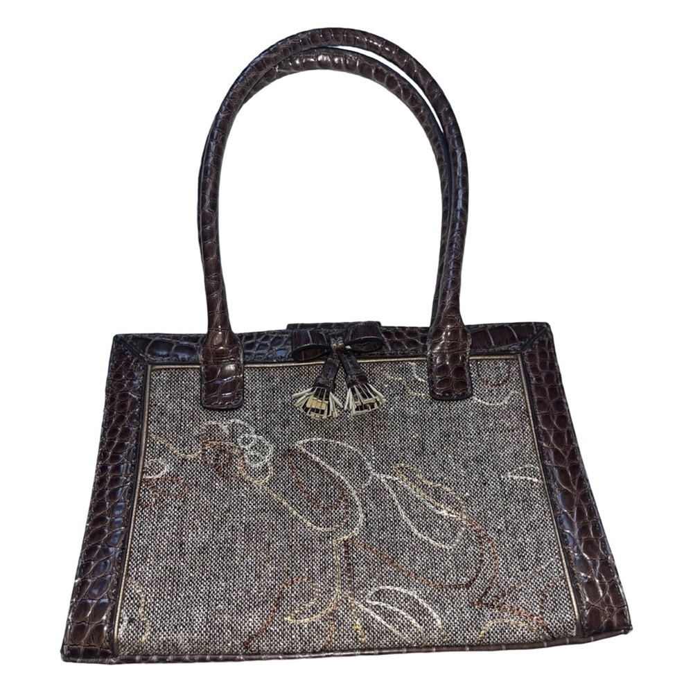 Vintage Liz Claiborne Wool Blend Tweed Embroidered Micro Shoulder Bag